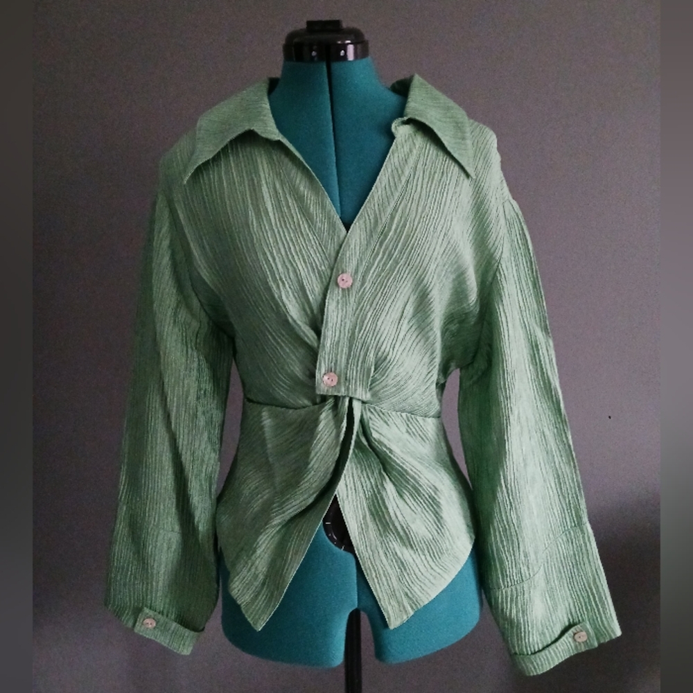 Nanushka Idrys Mettalic Green Blouse Size XS